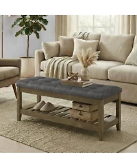 SongmicsHome Upholstered End of Bed Bench, Storage Ottoman with Solid Wood Frame, Window Seat, for Living Room, Bedroom