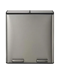 SongmicsHome Dual Compartment Pedal Bin, Stainless Steel Kitchen Recycling Bin with Removable Buckets, Soft Close Lid