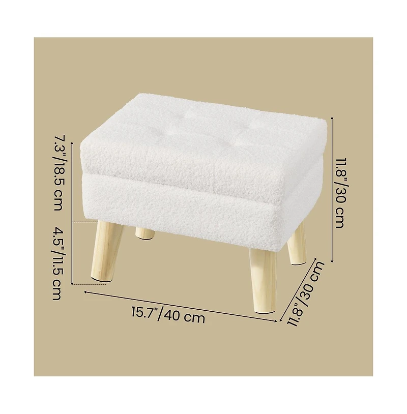 SongmicsHome Storage Ottoman Vanity Stool with Teddy Fleece and Wood Legs