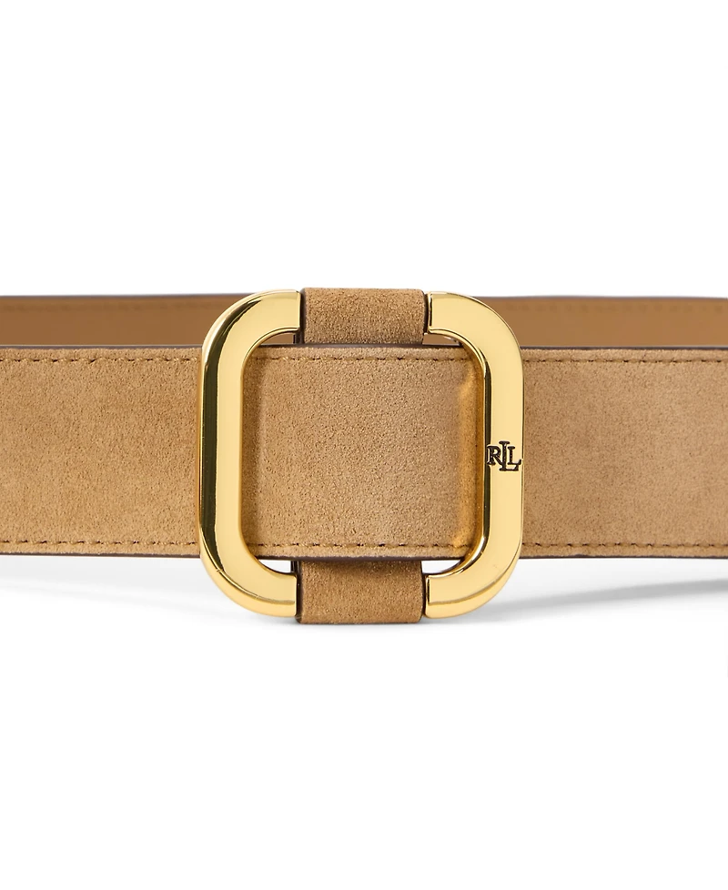Lauren Ralph Leather Square Slide Buckle Wide Belt