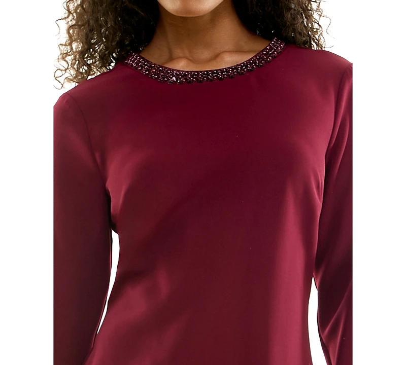 Seni & Cade Juniors' Long Bell-Sleeve Sequin Dress
