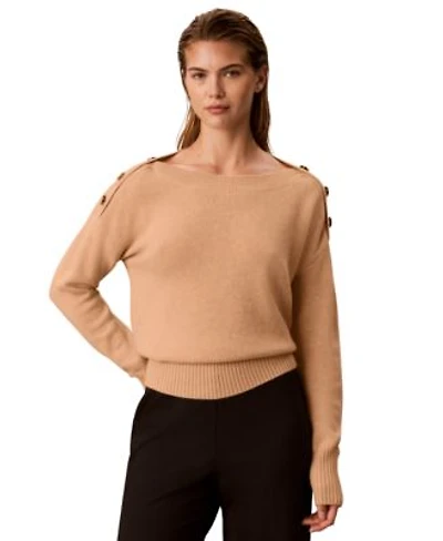 Calvin Klein Womens Bateau Neck Button Shoulder Sweater