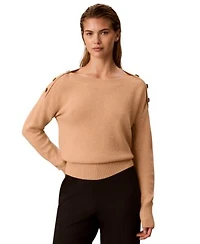 Calvin Klein Womens Bateau Neck Button Shoulder Sweater