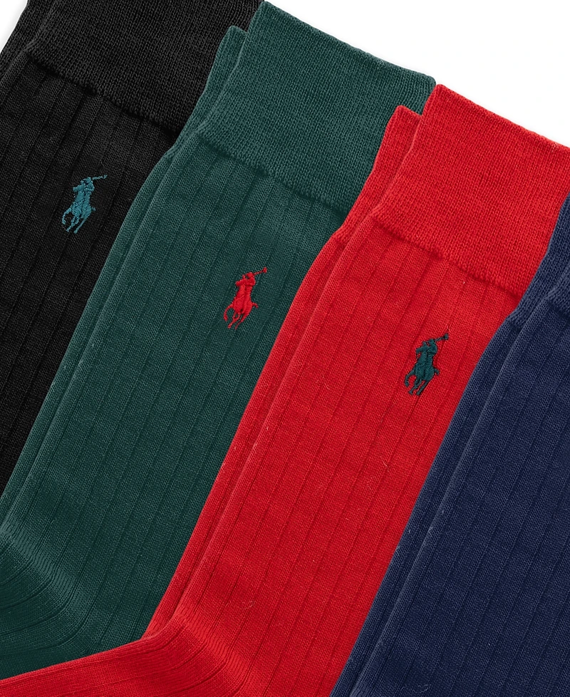 Polo Ralph Lauren Men's Merino Wool-Blend Ribbed Crew Socks, 4-Pack