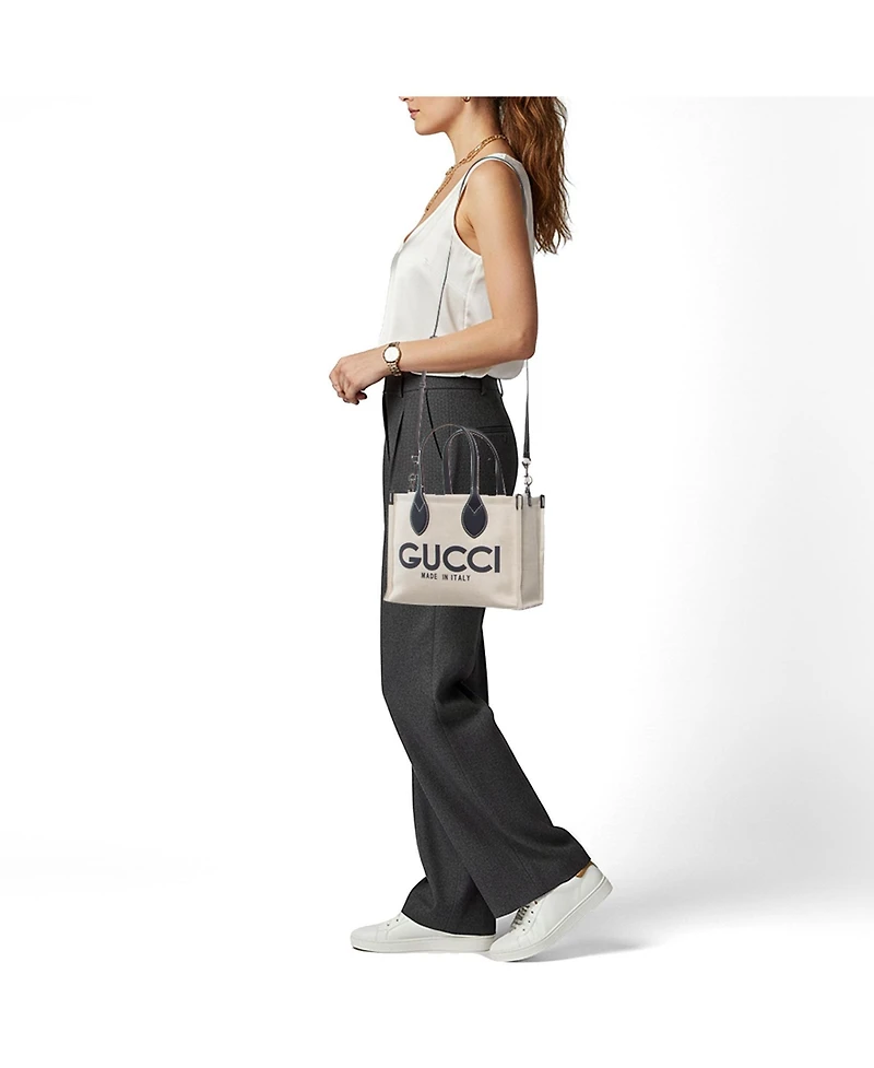 Pre-Owned Gucci Women's Small Logo Print Canvas and Leather Tote