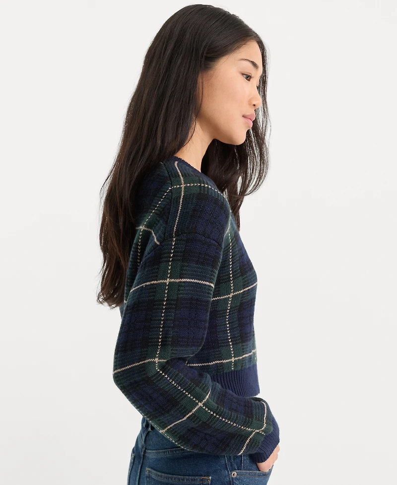 Good American Women's Cropped Plaid Cardigan