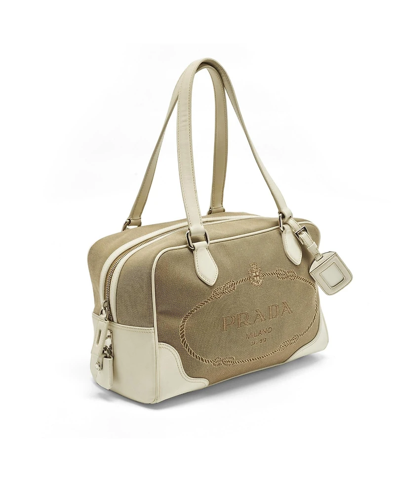 Pre-Owned Prada Logo Jacquard and Leather Bowler Bag