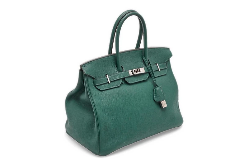 Pre-Owned Hermes Palladium Finish Malachite Togo Leather