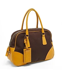 Pre-Owned Prada Women's Two-Tone Canvas and Leather Bowler Bag