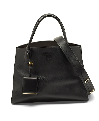 Pre-Owned Prada Women's Monochrome Saffiano Leather Medium Tote Bag