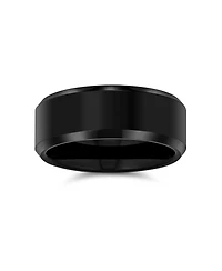 Bling Jewelry 8MM Matte Brushed Titanium Band Ring – Beveled Polished Edge Silver Tone