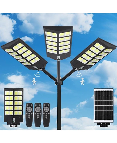 Maxsa 3-Pack 4000W Solar Street Lights, 6500K Led Parking Lot Lights with Motion Sensor, Remote, Dusk-to-Dawn, IP67 Waterproof, Yard and Driveway