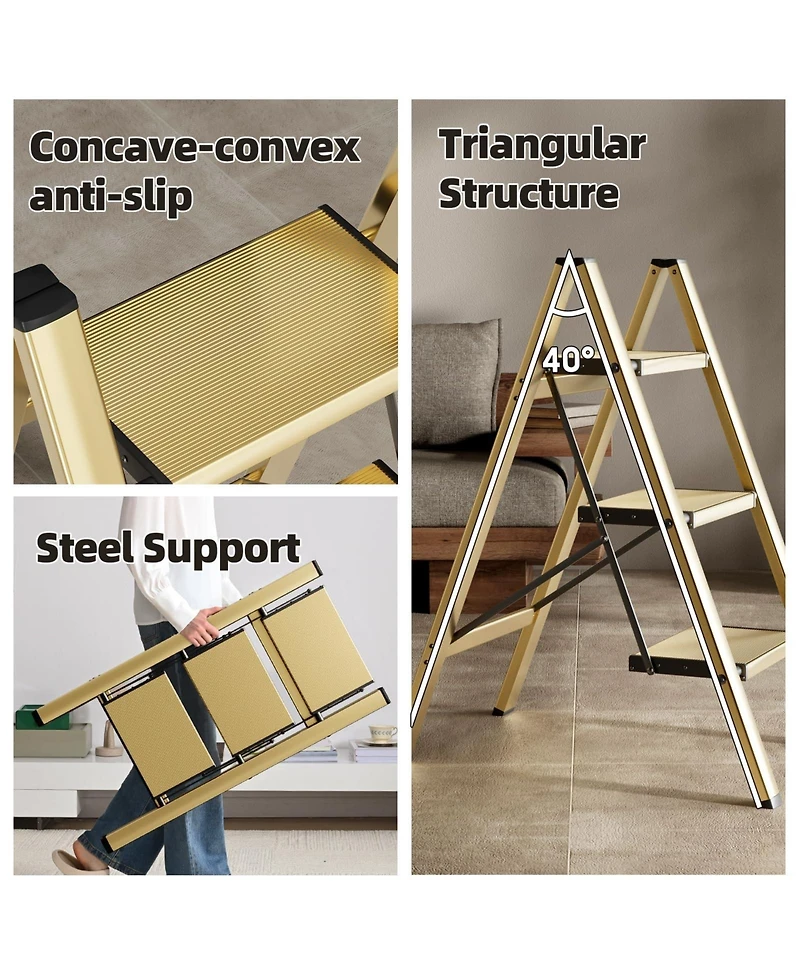 Aofar Aluminum 3 Step Ladder Foldable Portable Anti-slip Pedal Household