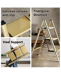 Aofar Aluminum 3 Step Ladder Foldable Portable Anti-slip Pedal Household