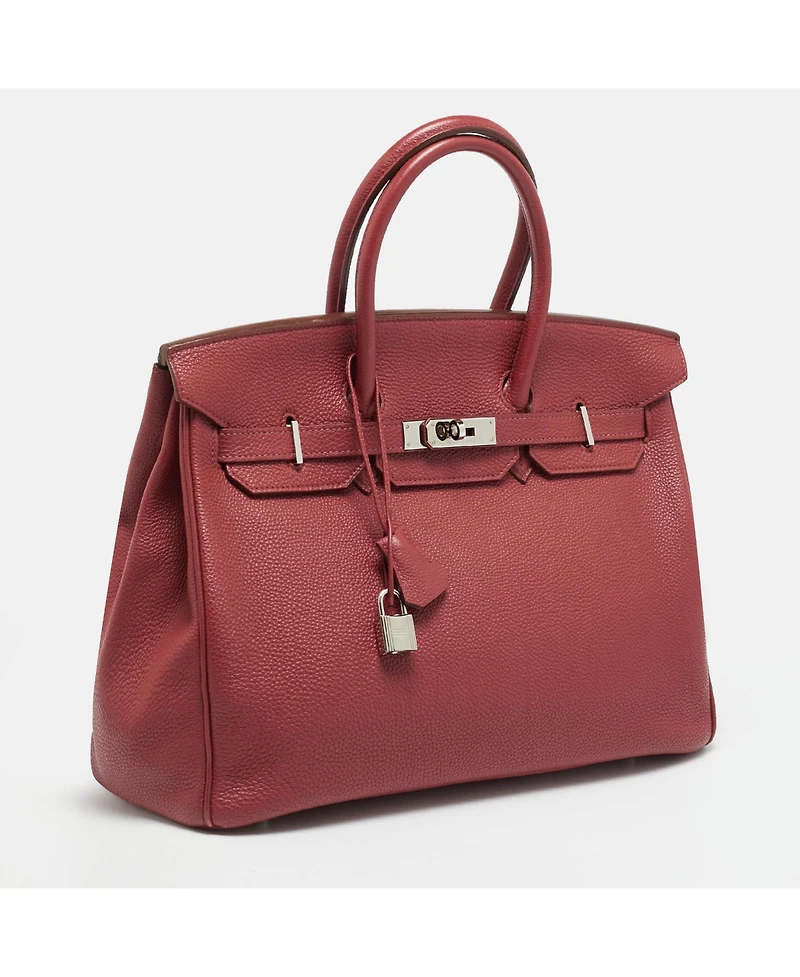 Pre-Owned Hermes Women's Birkin Palladium Finish Rouge Garance Togo Leather
