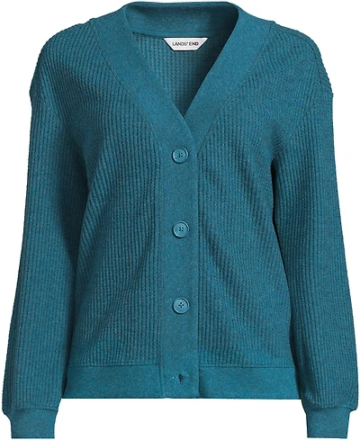 Lands' End Plus Long Sleeve Waffle V-neck Cardigan