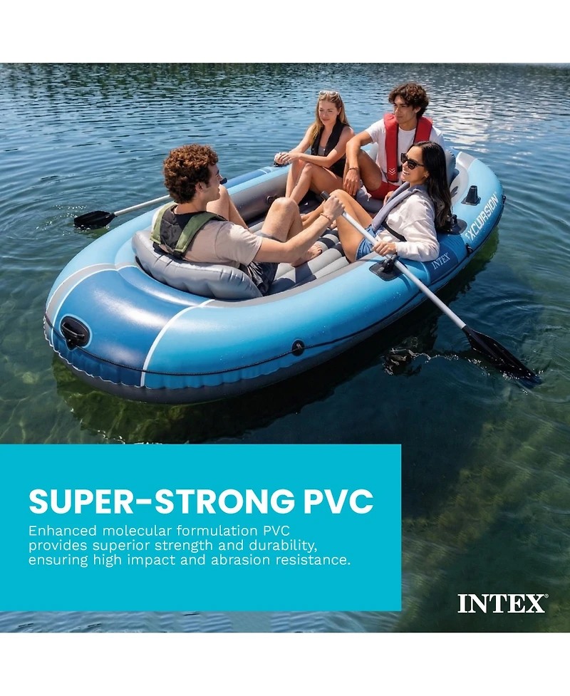 Intex 66324EP Excursion 4 Inflatable Boat Set with 54" Oars, Pump, and Rod Holders