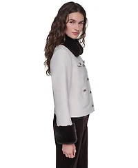 Karl Lagerfeld Paris Women's Faux-Fur Collar and Cuffs Short Jacket