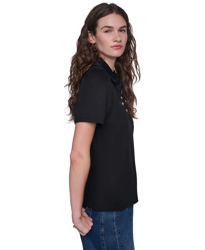 Karl Lagerfeld Paris Women's Short-Sleeve Collared Knit Polo