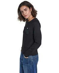 Karl Lagerfeld Paris Women's Long-Sleeve Crewneck Button-Pocket Blouse