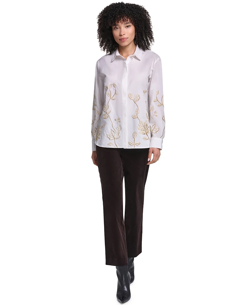 Karl Lagerfeld Paris Women's Floral Embroidered Long-Sleeve Blouse