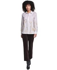 Karl Lagerfeld Paris Women's Floral Embroidered Long-Sleeve Blouse