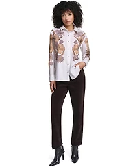 Karl Lagerfeld Paris Women's Floral-Print Long-Sleeve Hotfix Rhinestone Blouse