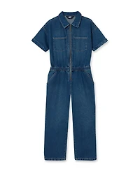 Lands' End Girls Short Sleeve Denim Jumpsuit