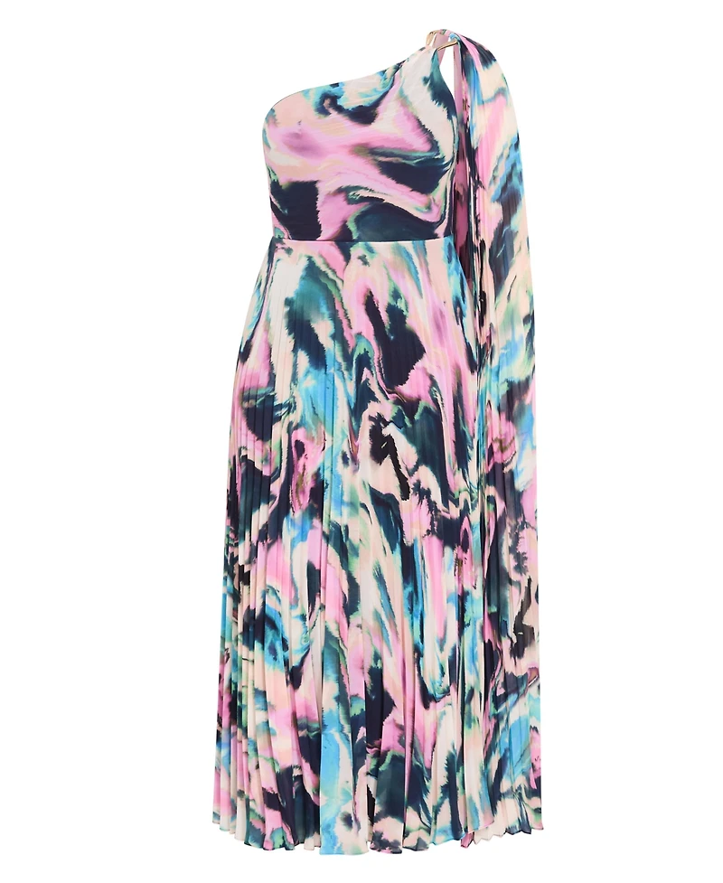 City Chic Plus Eloura One-Shoulder Rippled-Print A-Line Maxi Dress