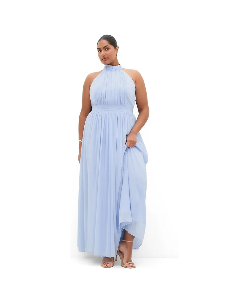 City Chic Plus Lucy Halter Pleat-Front Maxi Dress