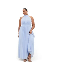 City Chic Plus Lucy Halter Pleat-Front Maxi Dress