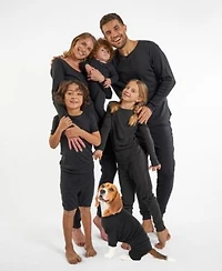 Leveret Matching Family Solid Black Cotton Pajamas