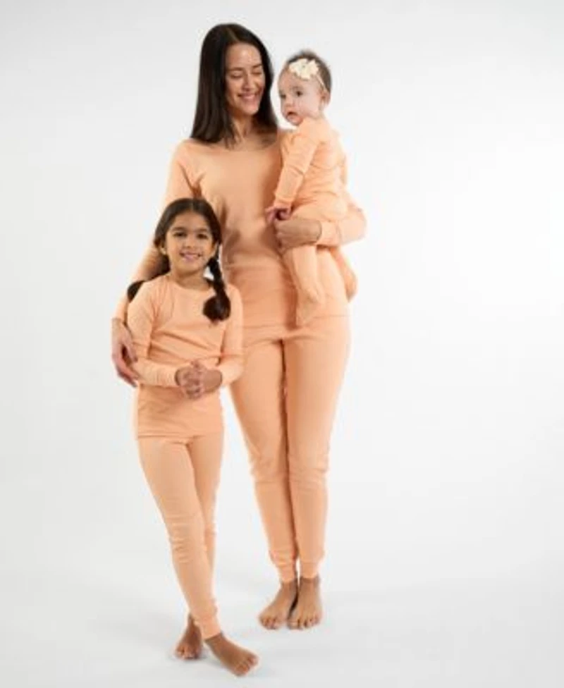 Leveret Matching Mommy Me Solid Peach Cotton Pajamas