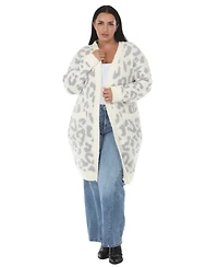 White Mark Plus Leopard-Print Sherpa Open-Front Cardigan