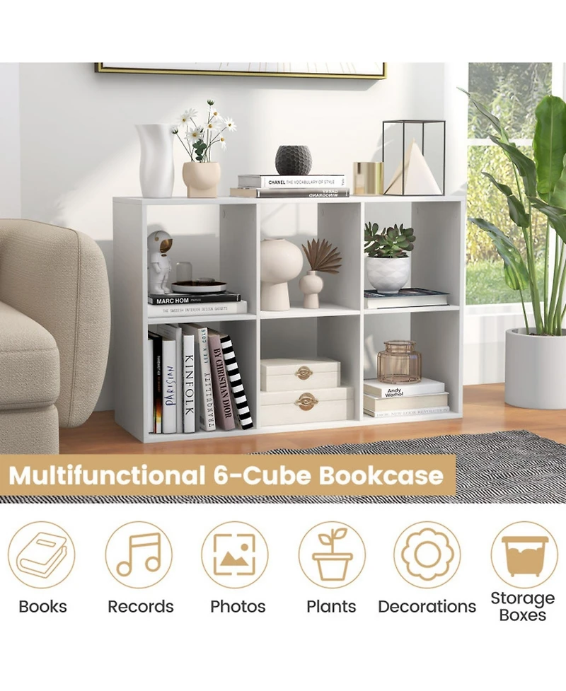 Sugift 6-Cube Bookshelf with Back Guardrail for Living Room