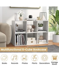 Sugift 6-Cube Bookshelf with Back Guardrail for Living Room