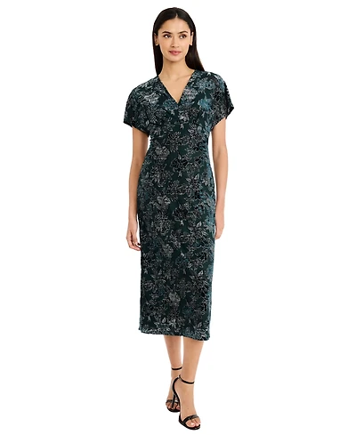 Maggy London Women's Floral A-Line Midi V-Neck Dress