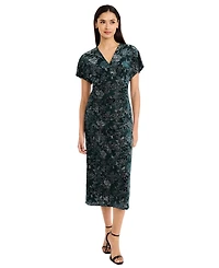 Maggy London Women's Floral A-Line Midi V-Neck Dress