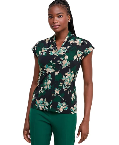 Kasper Petite Floral Dressy V-Neck Blouse