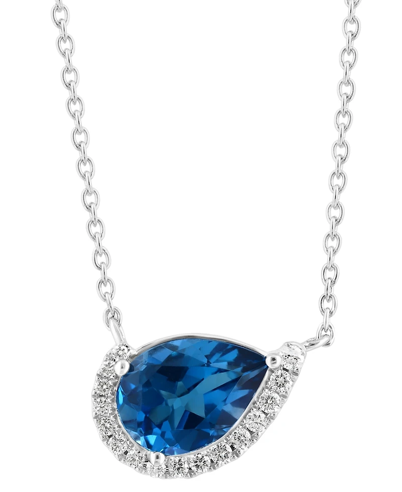 Effy Collection London Blue Topaz (2-1/3 ct. t.w.) & Diamond (1/8 ct. t.w.) Pendant Necklace in 14k White Gold