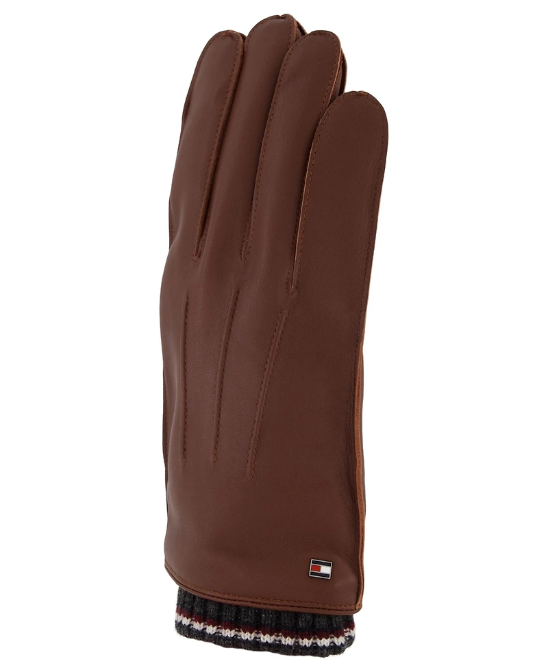 Tommy Hilfiger Men's Global Stripe Touchscreen Leather Gloves