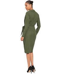 London Times Women's Long-Sleeve Collared Striped Midi Dress