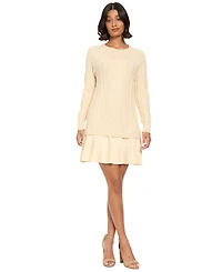 London Times Women's Viscose-Blend Long-Sleeve Pleated Cable-Knit Sweater Dress