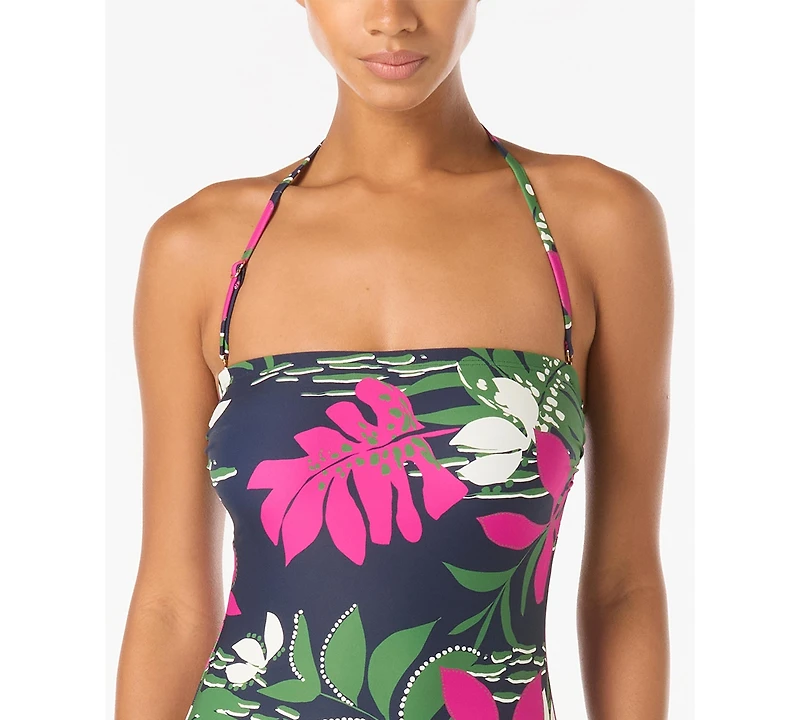 Carmen Marc Valvo Women's Floral-Print Bandeau One-Piece Swimsuit with Adjustable Straps