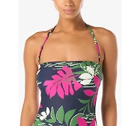 Carmen Marc Valvo Women's Floral-Print Bandeau One-Piece Swimsuit with Adjustable Straps