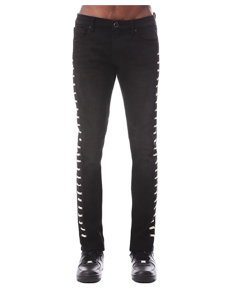 Hvman Chosen To Prevail x Cult Men's Strat Super-Skinny-Fit Waxed-Lace Trim Low-Rise Jeans