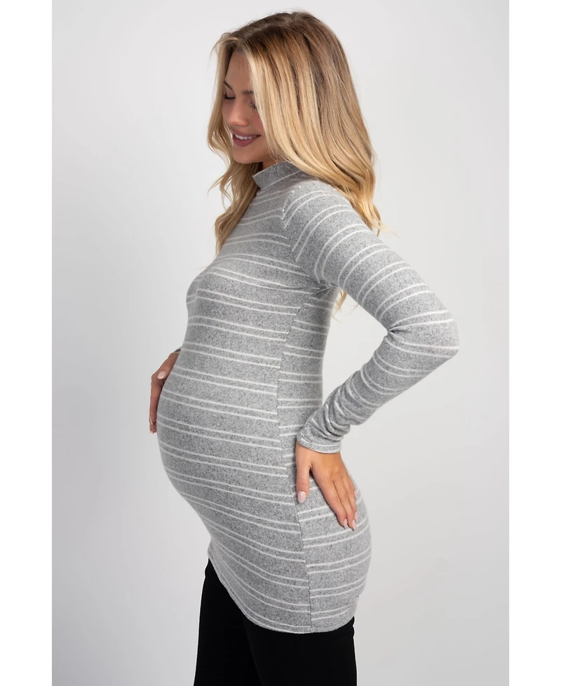 Hello Miz Maternity Striped Mock Neck Long-Sleeve Tunic