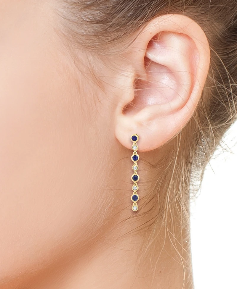 Effy Collection Sapphire (7/8 ct. t.w.) & Diamond (1/20 ct. t.w.) Drop Earrings in Sterling Silver