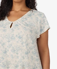 Lauren Ralph Plus Flutter-Sleeve V-Neck Cotton-Blend Nightgown