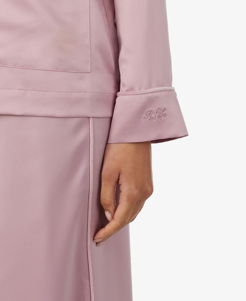 Lauren Ralph Women's Long-Sleeve Satin Notch-Collar Top and Pants, 2-Piece Set